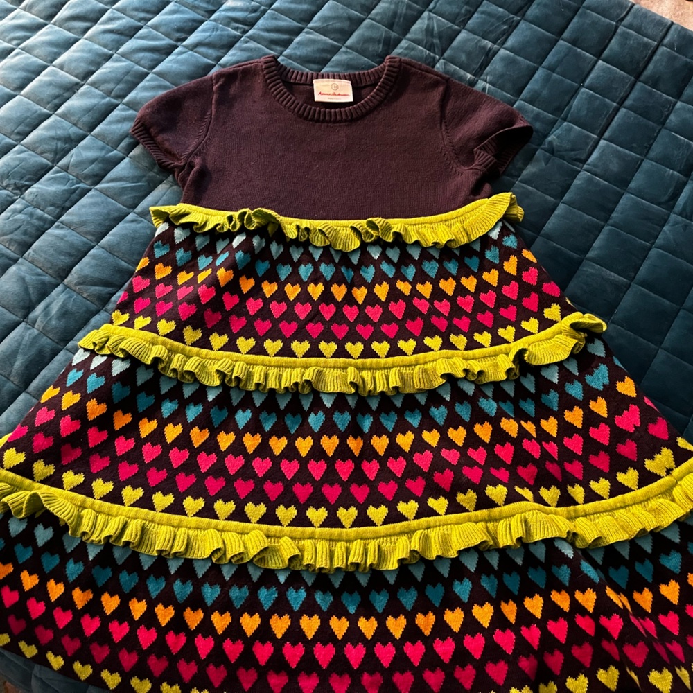 Hanna Andersson Colorful Heart Pattern sweater dress in sz 110 (sz 5)